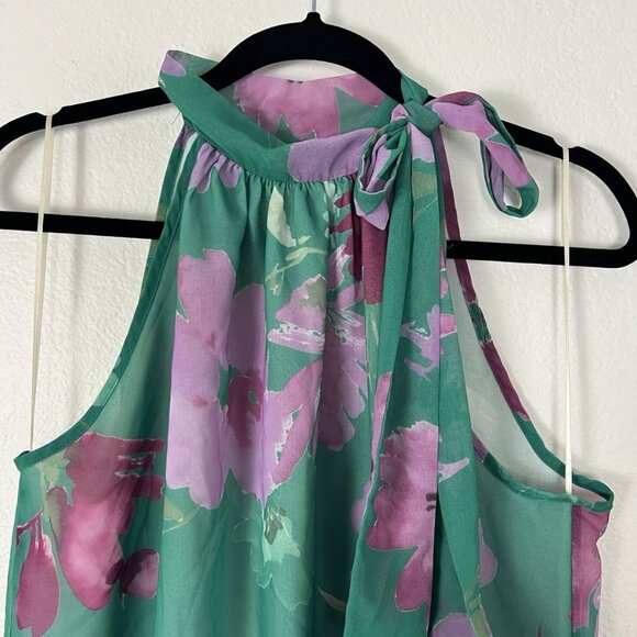 Sweet Pea Womens XL Teal/ Purple Floral Sleeveless Tie Scarf Mockneck Blouse - Picture 5 of 8